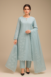 Pastel Blue Embroidered Lawn Suit – 3 Piece