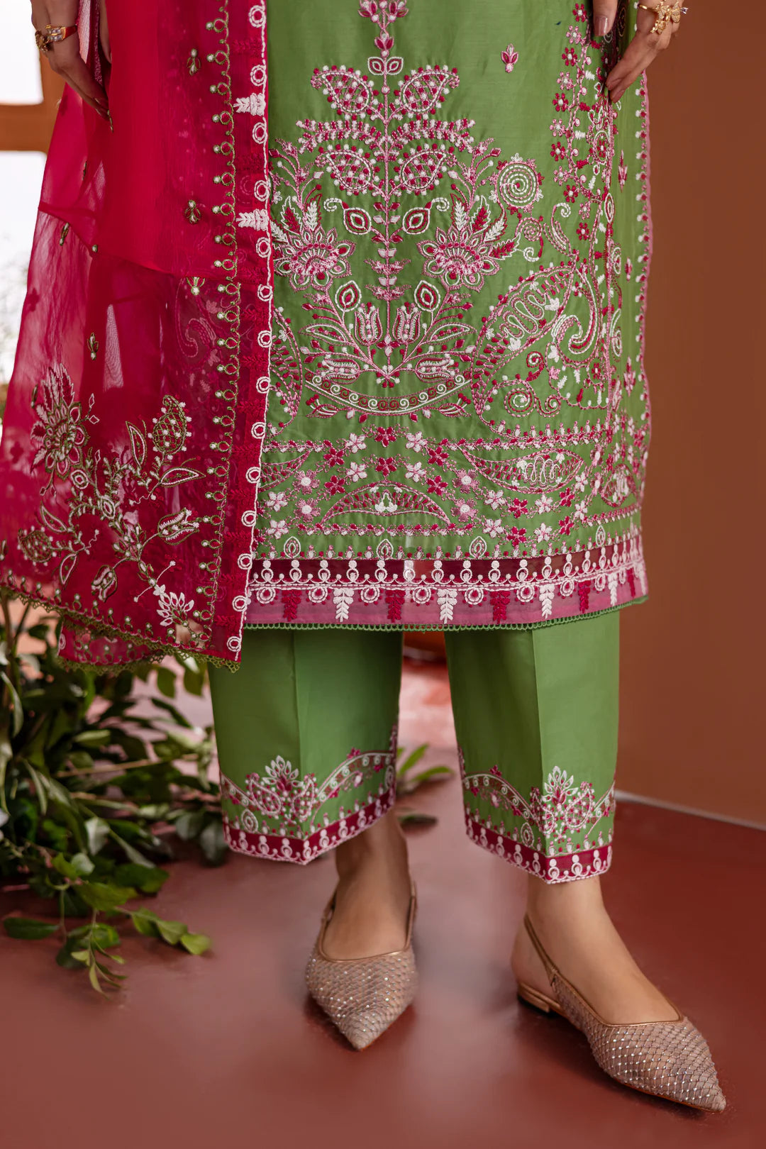 Turf Green 3 Pc Fully Embroidered Pima Lawn Suit