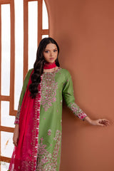 Turf Green 3 Pc Fully Embroidered Pima Lawn Suit