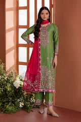 Turf Green 3 Pc Fully Embroidered Pima Lawn Suit
