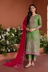 Turf Green 3 Pc Fully Embroidered Pima Lawn Suit