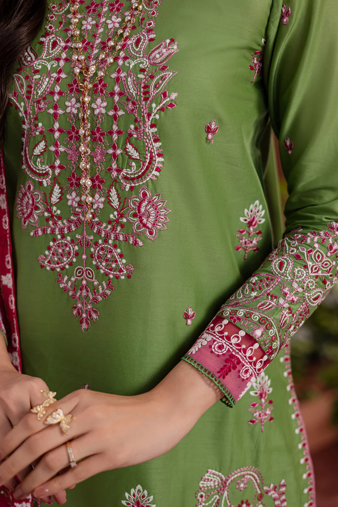 Turf Green 3 Pc Fully Embroidered Pima Lawn Suit