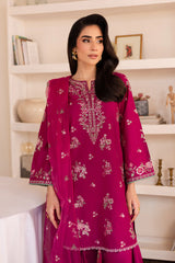 Embroidered Solid Dress - 3 Pc