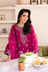 Embroidered Solid Dress - 3 Pc
