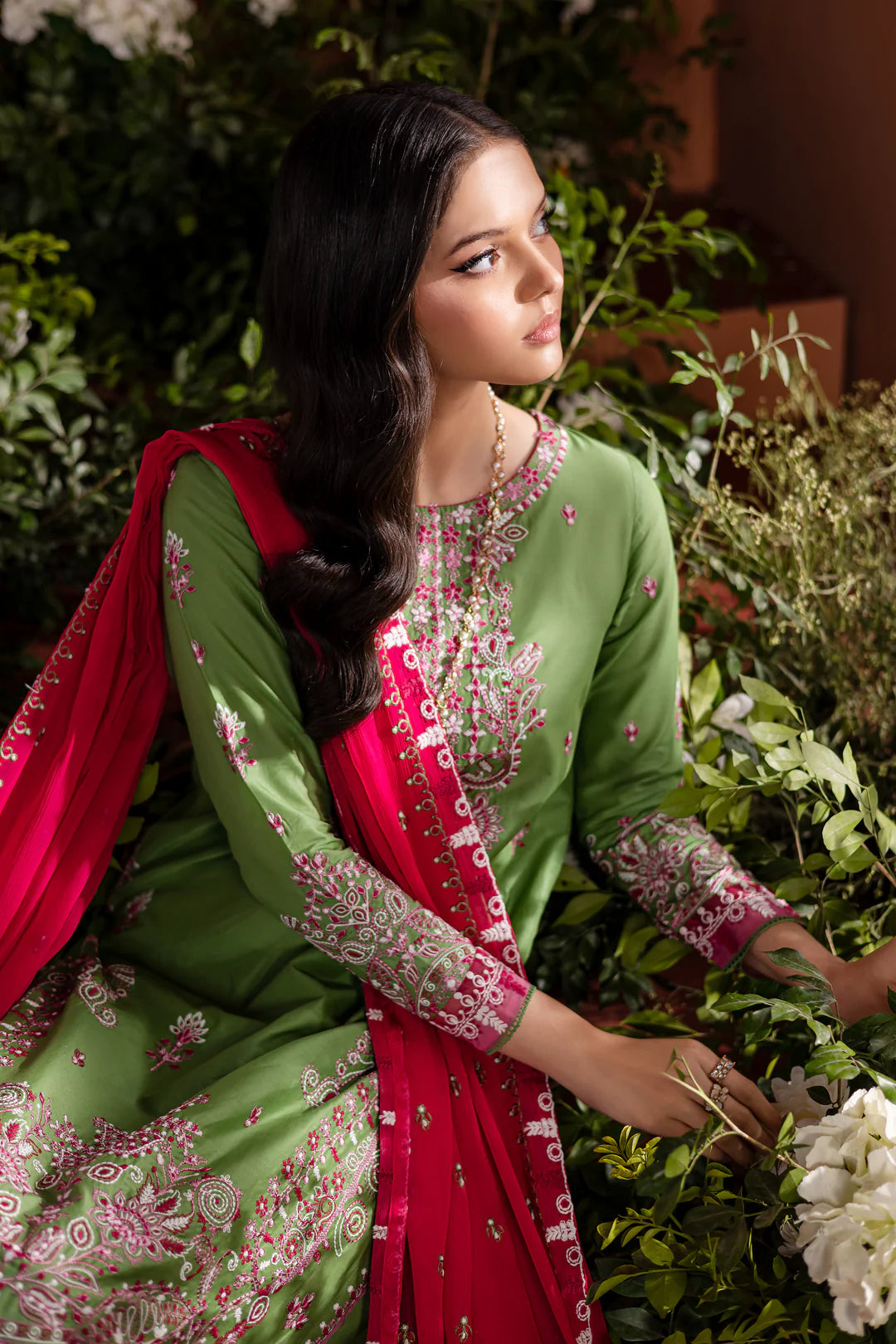 Turf Green 3 Pc Fully Embroidered Pima Lawn Suit