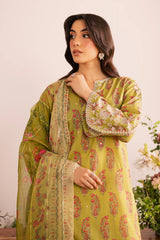 Elegant Green Embroidered Lawn 3 PC