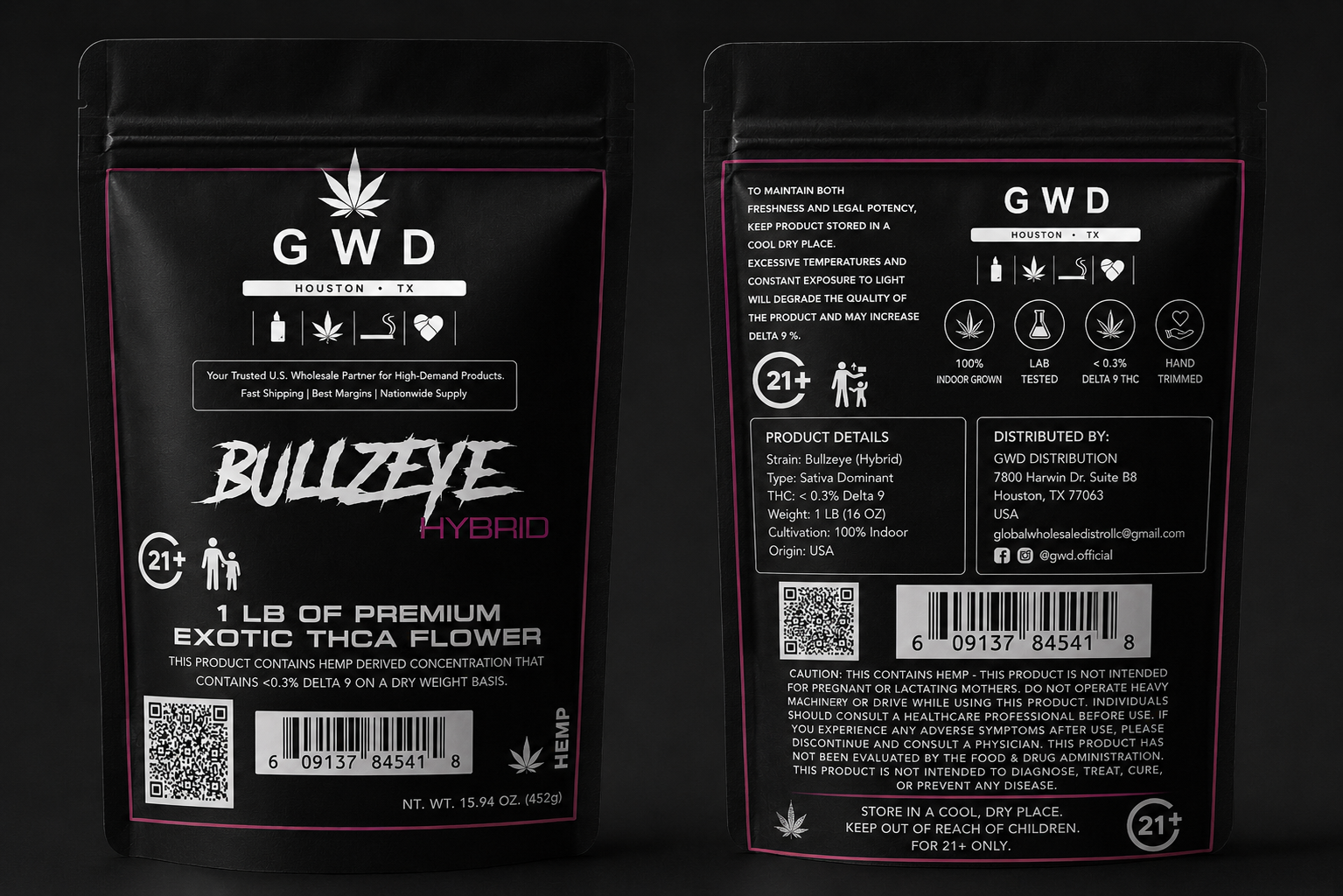 Bullzeye Hybrid THCA Flower – 1 LB Premium Exotic Hemp Flower
