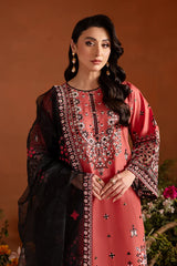 Rust Embroidered 3 Pc Pima Lawn Suit