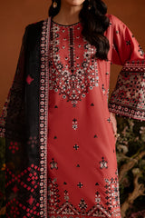 Rust Embroidered 3 Pc Pima Lawn Suit