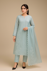 Pastel Blue Embroidered Lawn Suit – 3 Piece